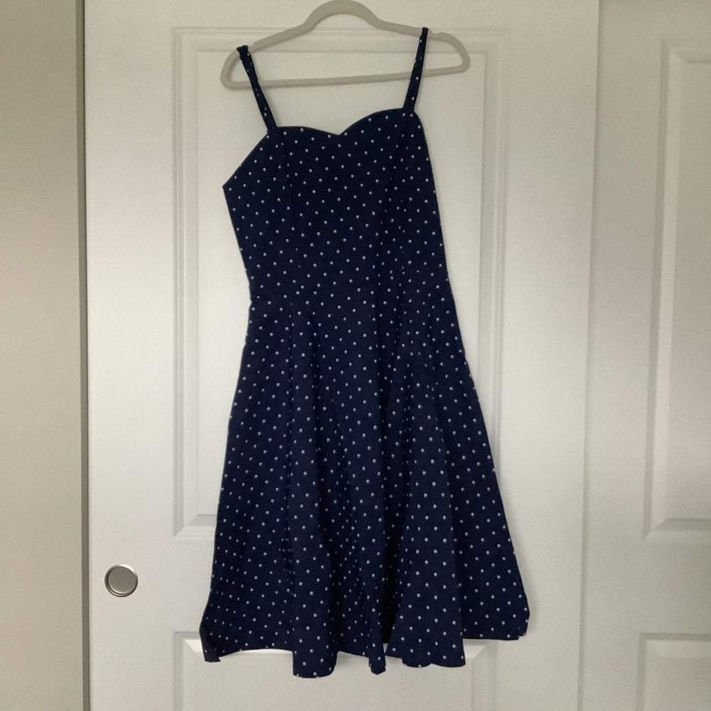 NWT Gown Town Navy Polka Dot Retro Vintage Sweetheart Dress with Cover (size XL)